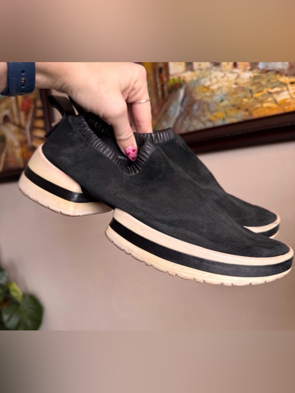 Stuart Weitzman Black Suede Leather SW 612 Sock Sneakers 8.5